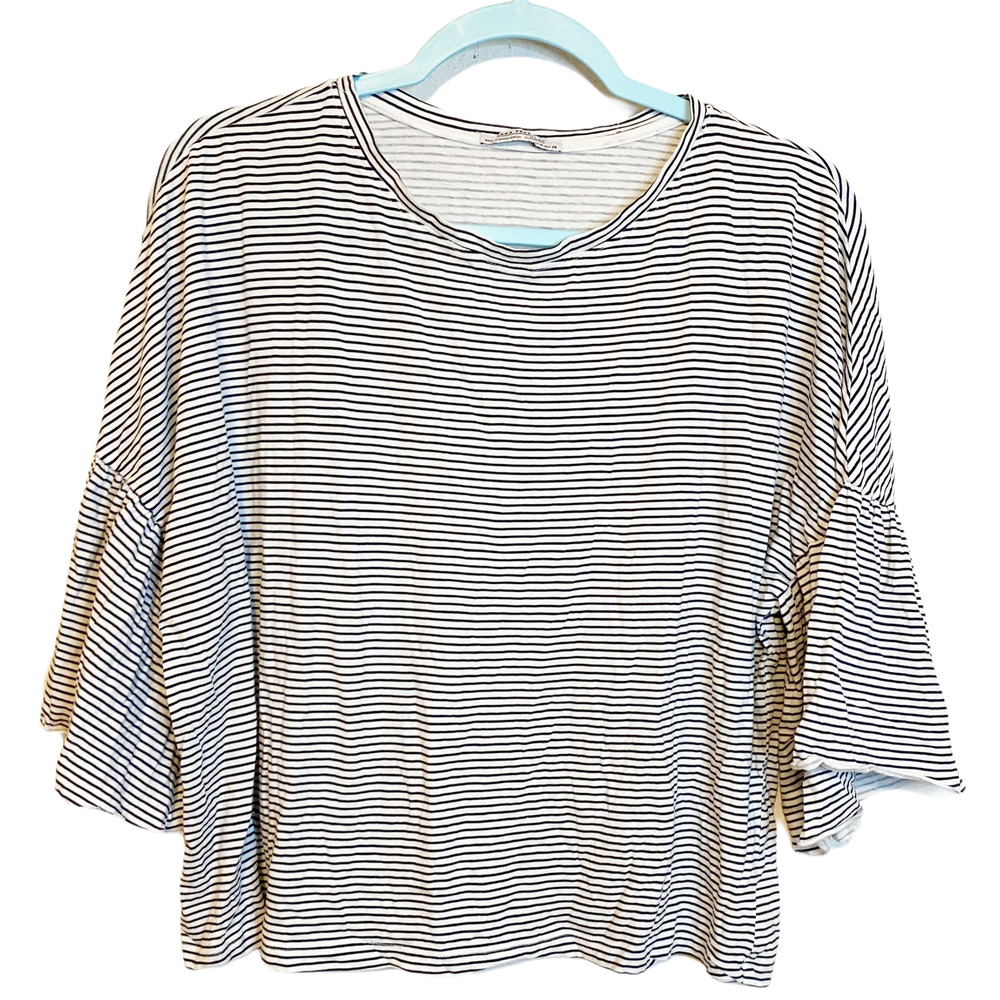 ZARA Trafaluc Black Striped 3/4 Bell Sleeve Tops